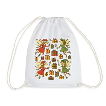 Whimsical Christmas Elves Gift Parade - Drawstring Bag - white - Front