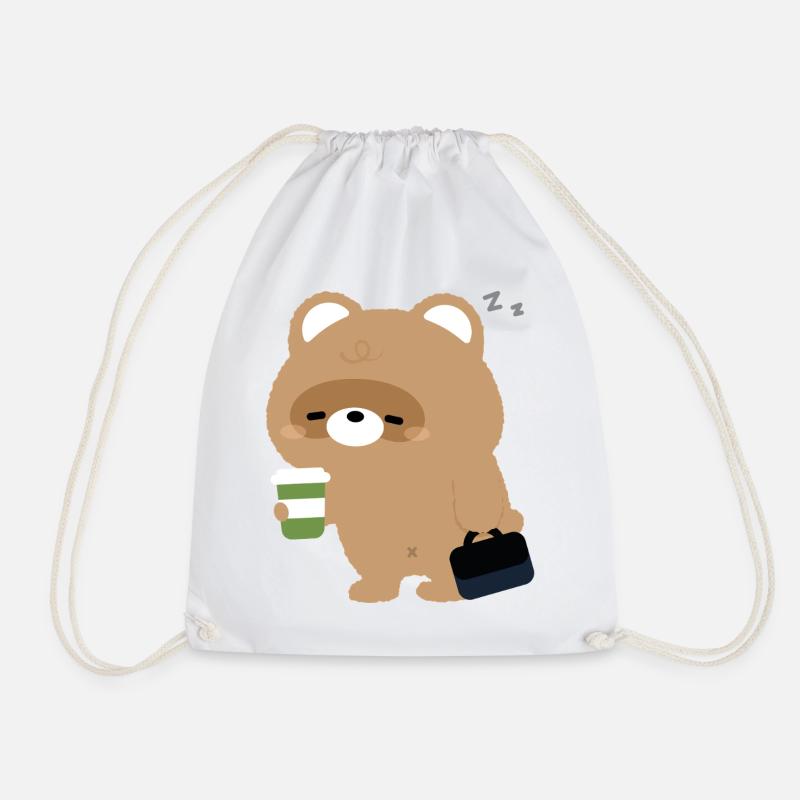 Sleepy Beaver and coffee - Drawstring Bag - white
