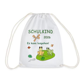 Schulkind 2026 Froschfreude - Turnbeutel - Weiß - Vorne
