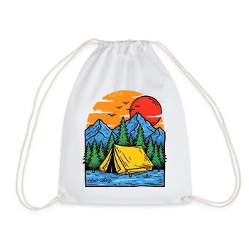 Camping at the mountain lake Abendrot - Drawstring Bag - white - Front