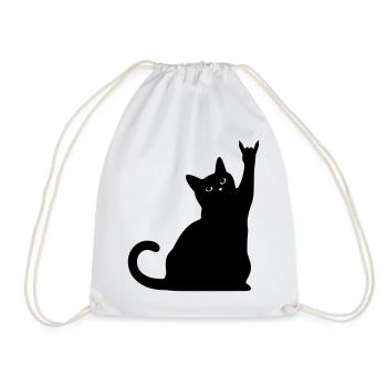 Black Cat – Devil Horns Silhouette - Drawstring Bag - white - Front