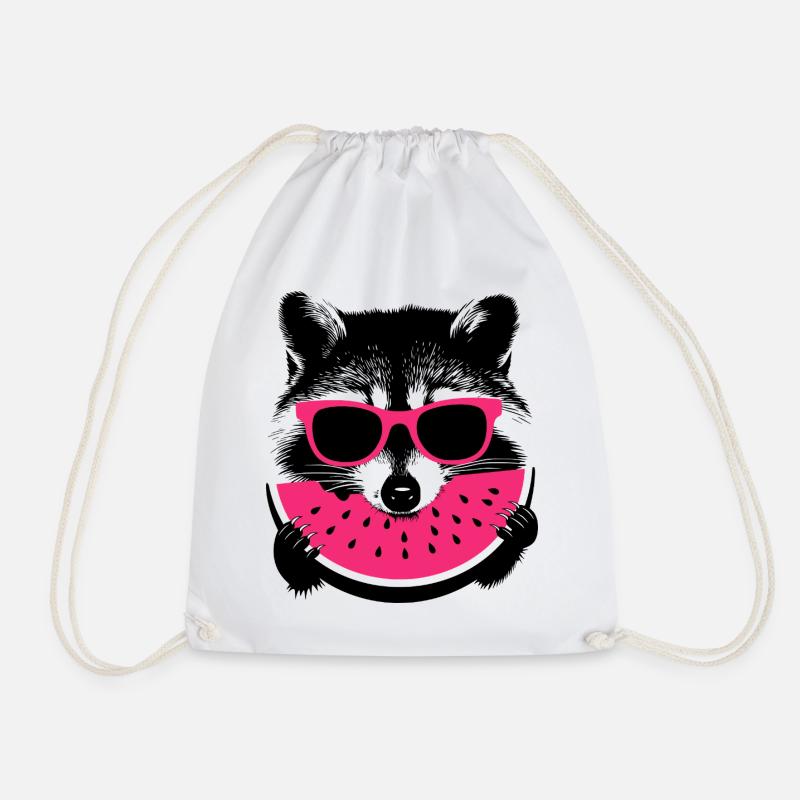 Waschbär mit pinker Sonnenbrille isst melone - Turnbeutel - Weiß