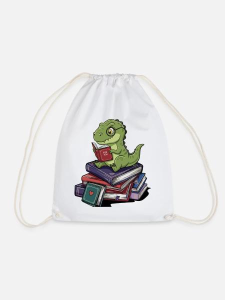 Bücherwurm T-Rex Dinosaurier liest Bücher Kunst - Turnbeutel - Weiß