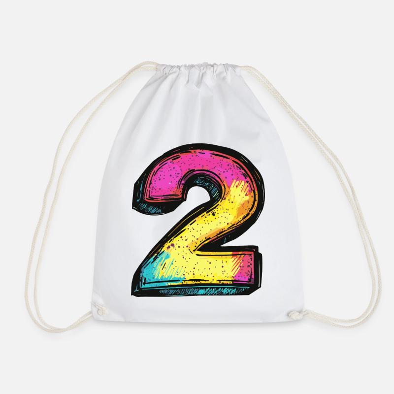 2 Number Colorful - Drawstring Bag - white