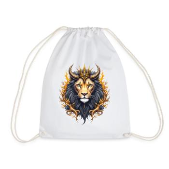 Royal Lion with Golden Crown and Flowers - Drawstring Bag - white - Front