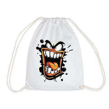Orange large opened yelling mouth with crazy look - Drawstring Bag - white - Front