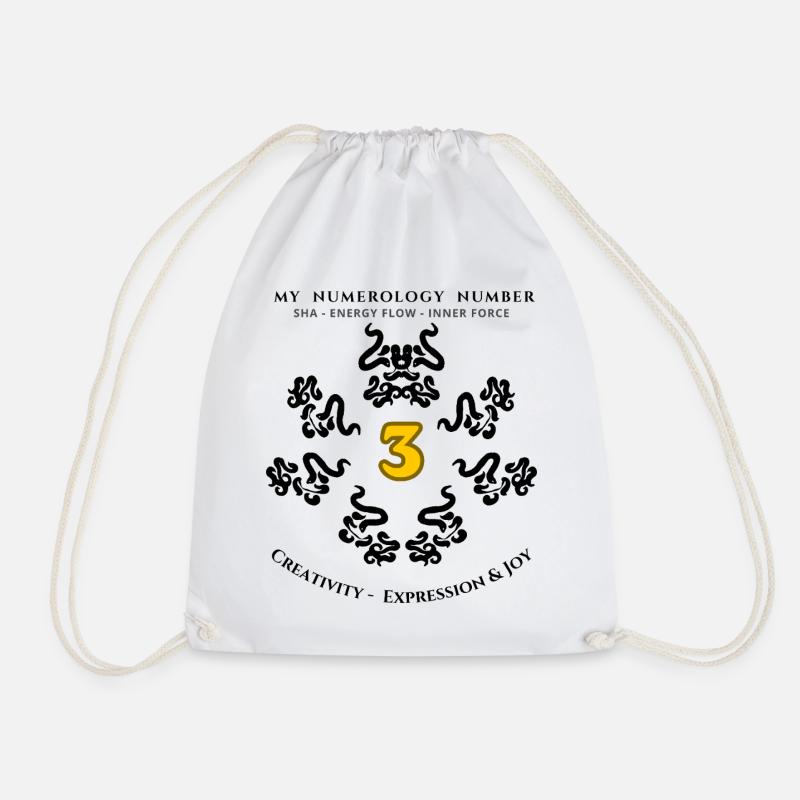 Numer_3 Symbol of Creativity, Expression and Joy - Drawstring Bag - white