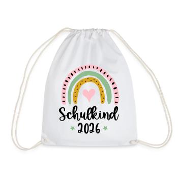 Schulkind 2026 Einschulung Mädchen Regenbogen - Turnbeutel - Weiß - Vorne