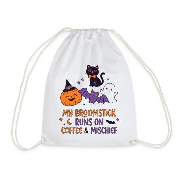 Mein Besen läuft auf Kaffee – lustiges Halloween - Turnbeutel - Weiß - Vorne