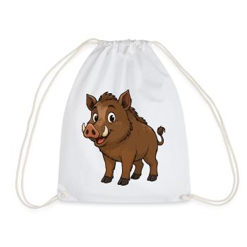Happy Wild Boar Cartoon - Drawstring Bag - white - Front