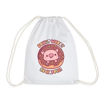 Cochon mignon dans un beignet : inquiète-toi pour être heureux - Sac de sport léger - blanc - Devant