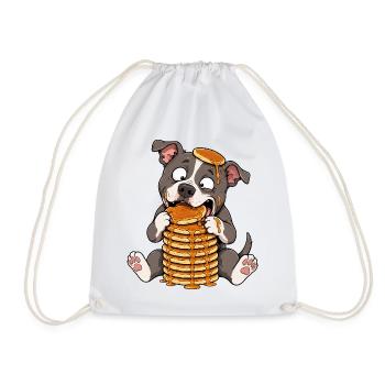 Pitbull with Pancakes Funny Cartoon - Drawstring Bag - white - Front