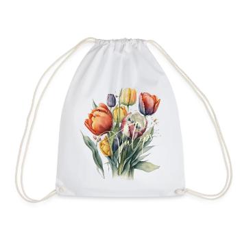 Aquarell-Tulpenbouquet-Schrift - Turnbeutel - Weiß - Vorne