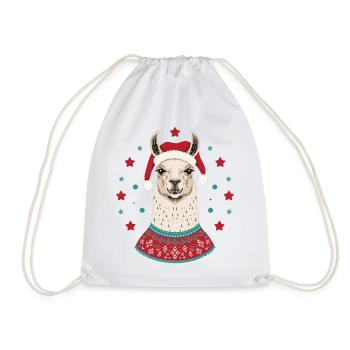 Weihnachtslama mit Mütze & Pullover - Turnbeutel - Weiß - Vorne