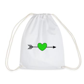 green heart with arrow hearts green couples - Drawstring Bag - white - Front