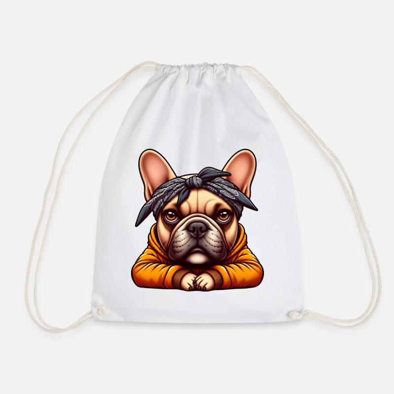 French Bulldog The Rap Artists - Drawstring Bag - white