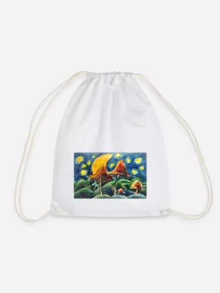 Mountains & Mushrooms Graphics Oil Pastels - Drawstring Bag - white