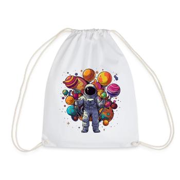 Astronaut with planet lollipops in hands - Drawstring Bag - white - Front