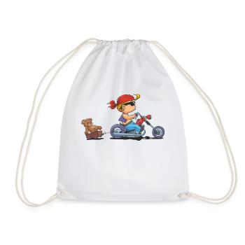 CD - Baby Biker mit Teddy Bär Anhänger - Kinder - Turnbeutel - Weiß - Vorne