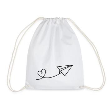 Avion en papier papier aviateur coeur voyage vacances - Sac de sport léger - blanc - Devant