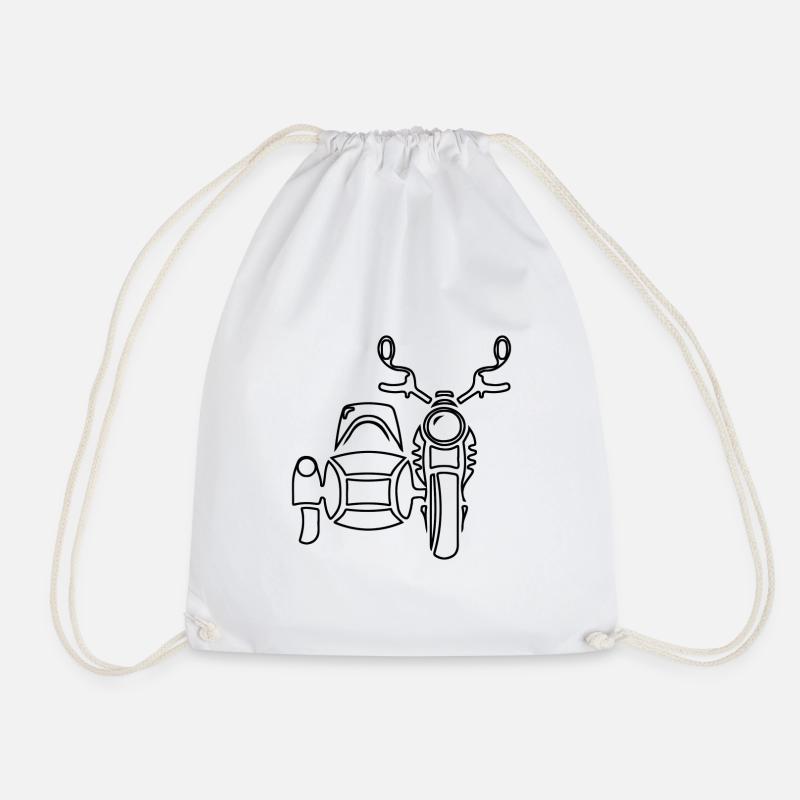 Motorcycle with Sidecar - Drawstring Bag - white