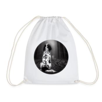 English Setter in the Woods in Black and White - Drawstring Bag - white - Front