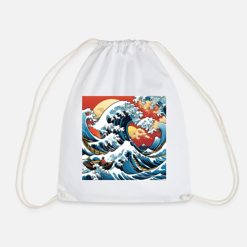 Kanagawa Japanese The great wave - Drawstring Bag - white