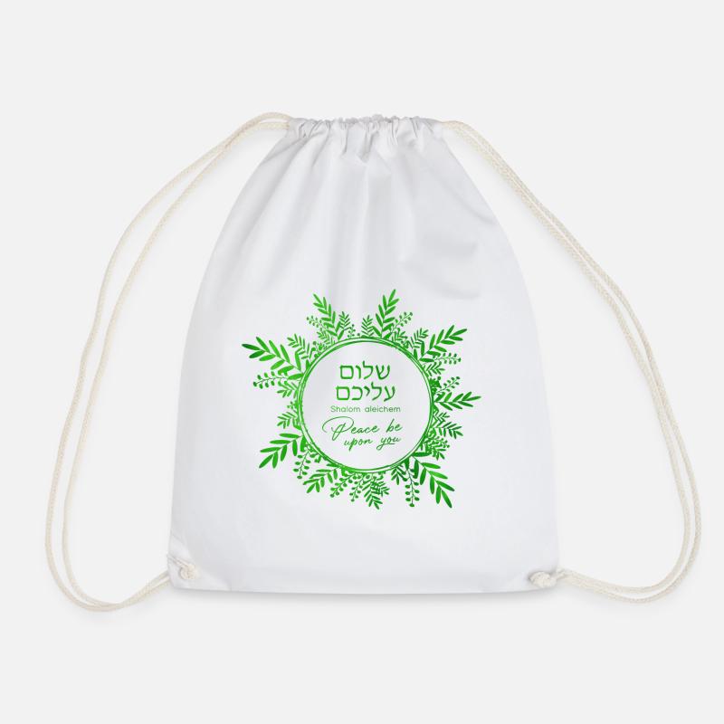 Design Shalom alecheim green - Drawstring Bag - white