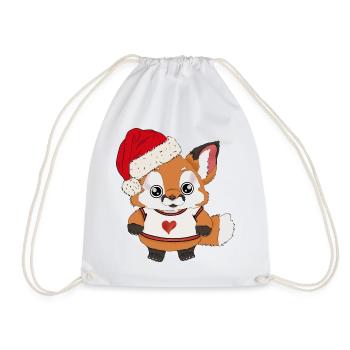 Fox Baby with Santa Hat - Drawstring Bag - white - Front