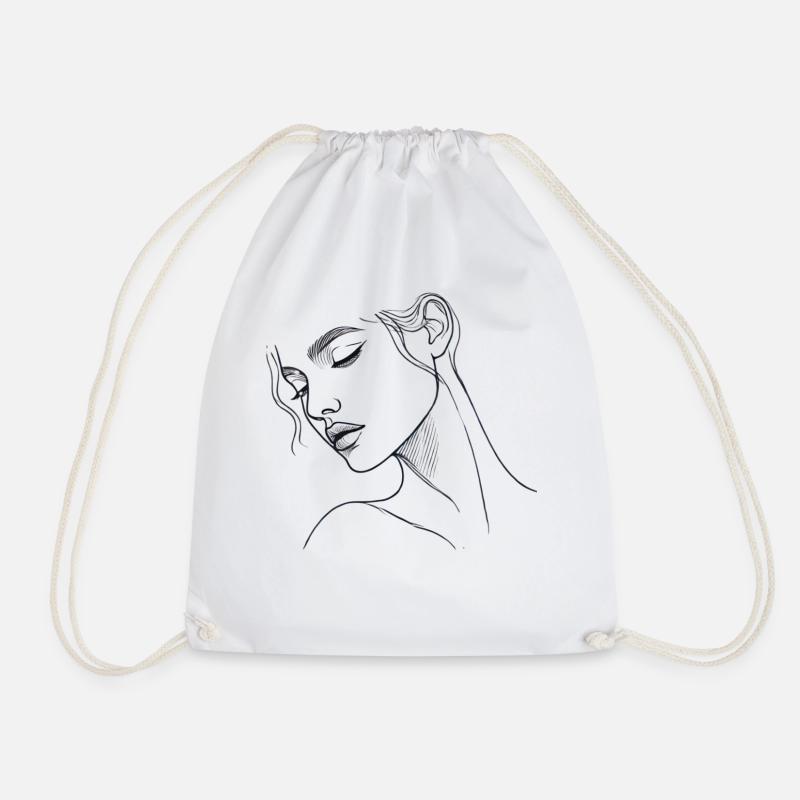 Minimalist Line Art T-Shirt - Drawstring Bag - white
