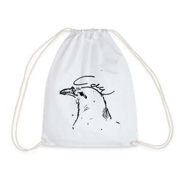 Crow ink sketch black outline - Drawstring Bag - white - Front