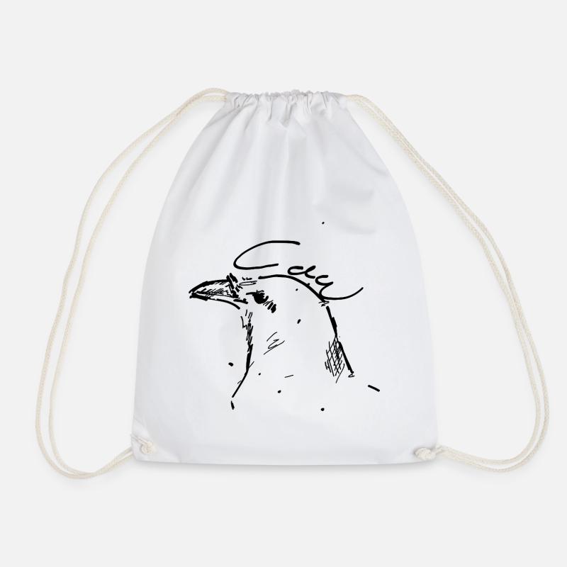 Crow ink sketch black outline - Drawstring Bag - white