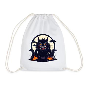 Moonlit Night Werewolf Monster with Fire Flames - Drawstring Bag - white - Front