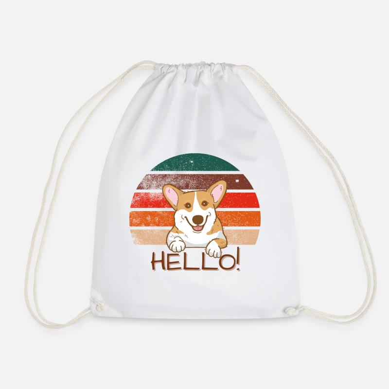 Hello Corgi Dog - Funny dog print for animal lover - Drawstring Bag - white