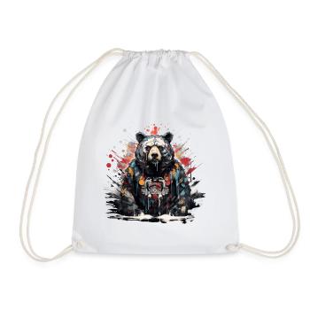 Roaring Bear. Graffiti-style strength. - Drawstring Bag - white - Front