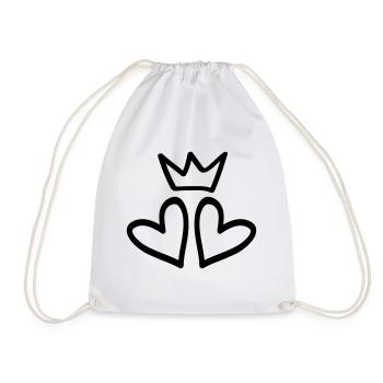 hearts crown heart couples - Drawstring Bag - white - Front