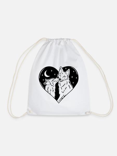 Foxes Love Romance Valentine's Day Heart I love you - Drawstring Bag - white