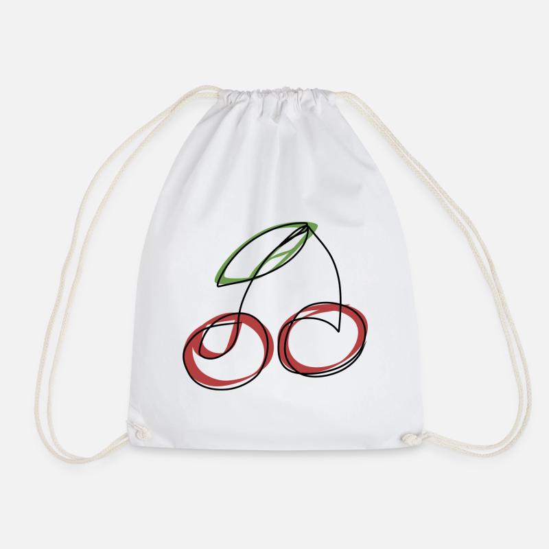 Lineart Cherry - Drawstring Bag - white