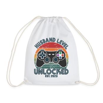 Husband Level Unlocked Est. 2023 Funny Married Men - Drawstring Bag - white - Front
