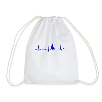 ECG HEART BOAT SAILING SHIP YACHT Blue - Drawstring Bag - white - Front