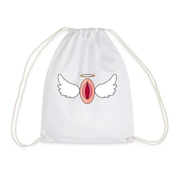 Flying pussy with wings and halo - Drawstring Bag - white - Front