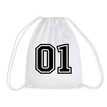 01 one number number - Drawstring Bag - white - Front