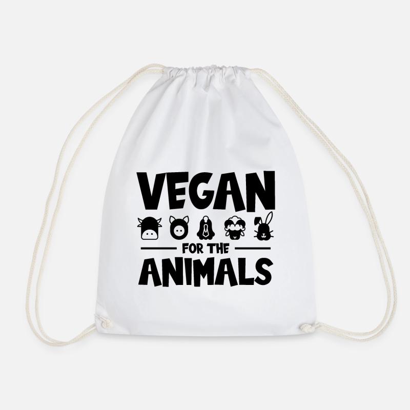 VEGAN FOR THE ANIMALS - Drawstring Bag - white