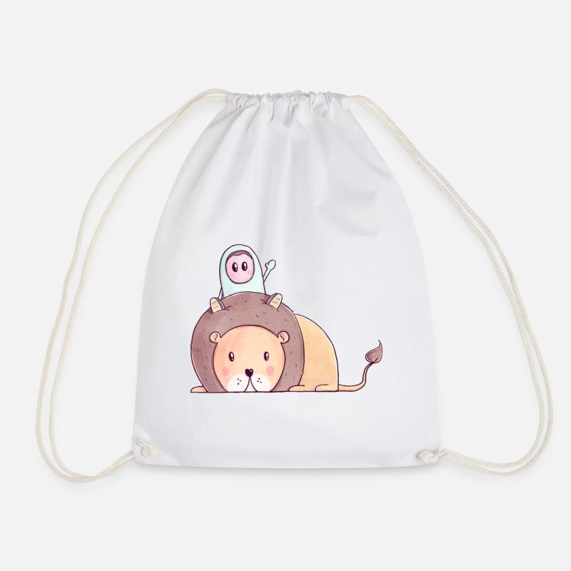 The Tiny Adventures - Funny Lion - Drawstring Bag - white