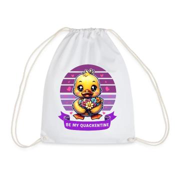 Charming Cartoon Duck Holding Flowers Valentines - Drawstring Bag - white - Front