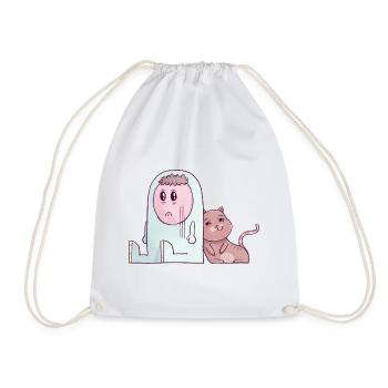 The Tiny Adventures - funny cat - Drawstring Bag - white - Front