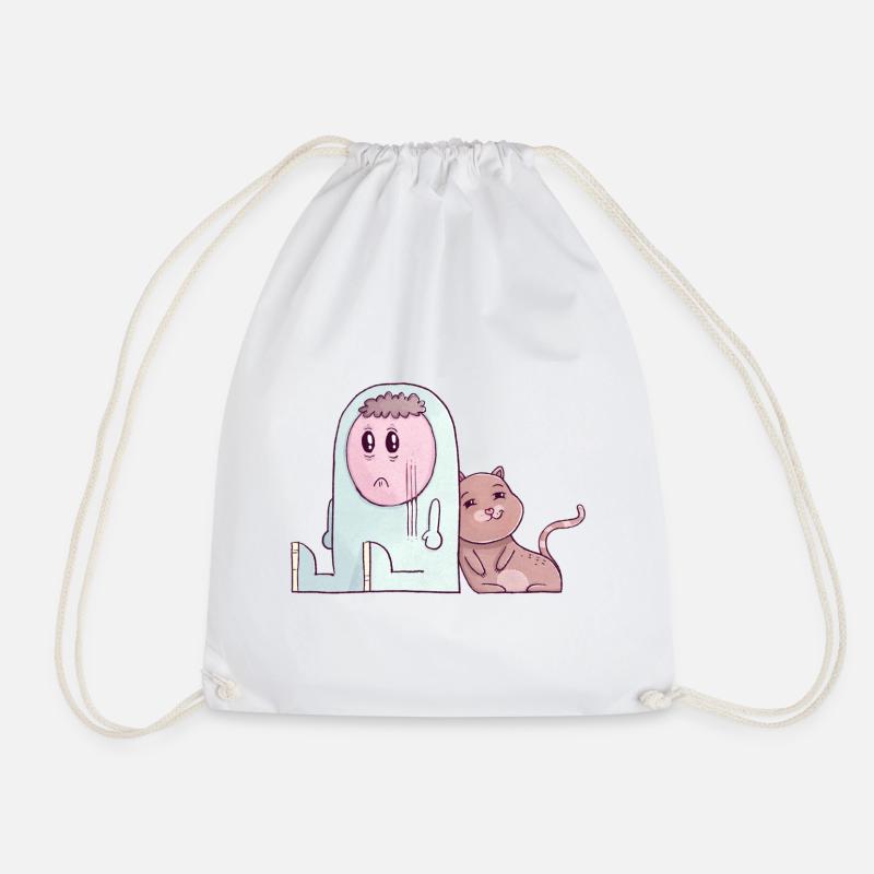 The Tiny Adventures - funny cat - Drawstring Bag - white