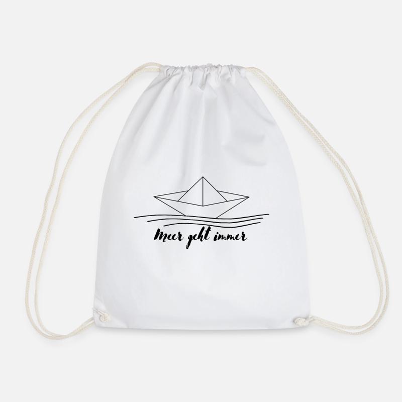 Papier Boot Origami mit Spruch und Meer - Turnbeutel - Weiß