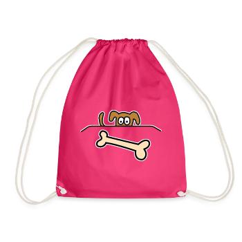 Bone Dog - Drawstring Bag - fuchsia - Front
