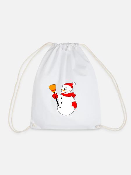 Snowman with Christmas hat and broom - Drawstring Bag - white